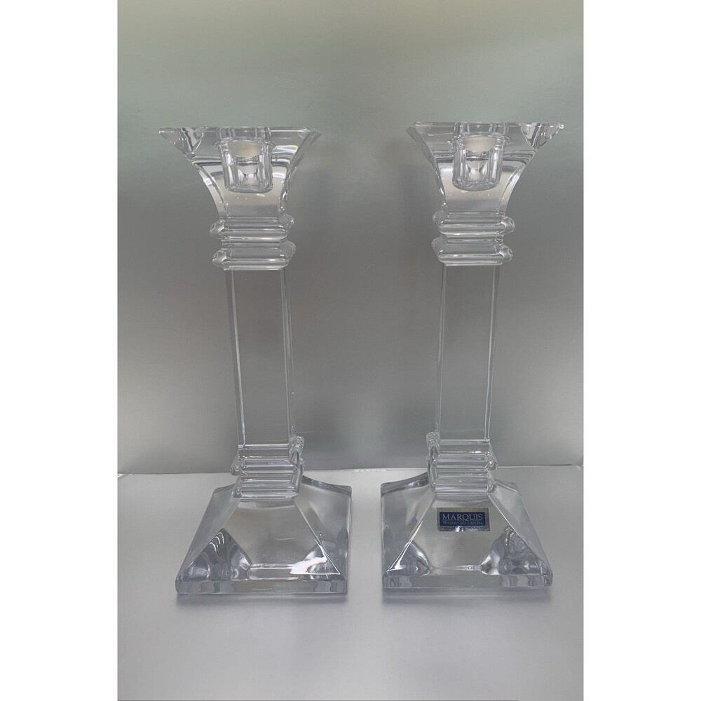 Waterford Marquis Treviso Crystal Candlestick Candle Holders Pair 8" Tall